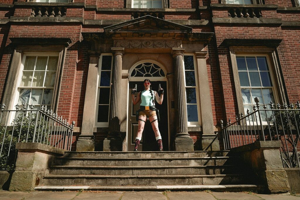 A Lara Croft cosplayer stood outside Pickfords House, a georgian townhouse in Derby